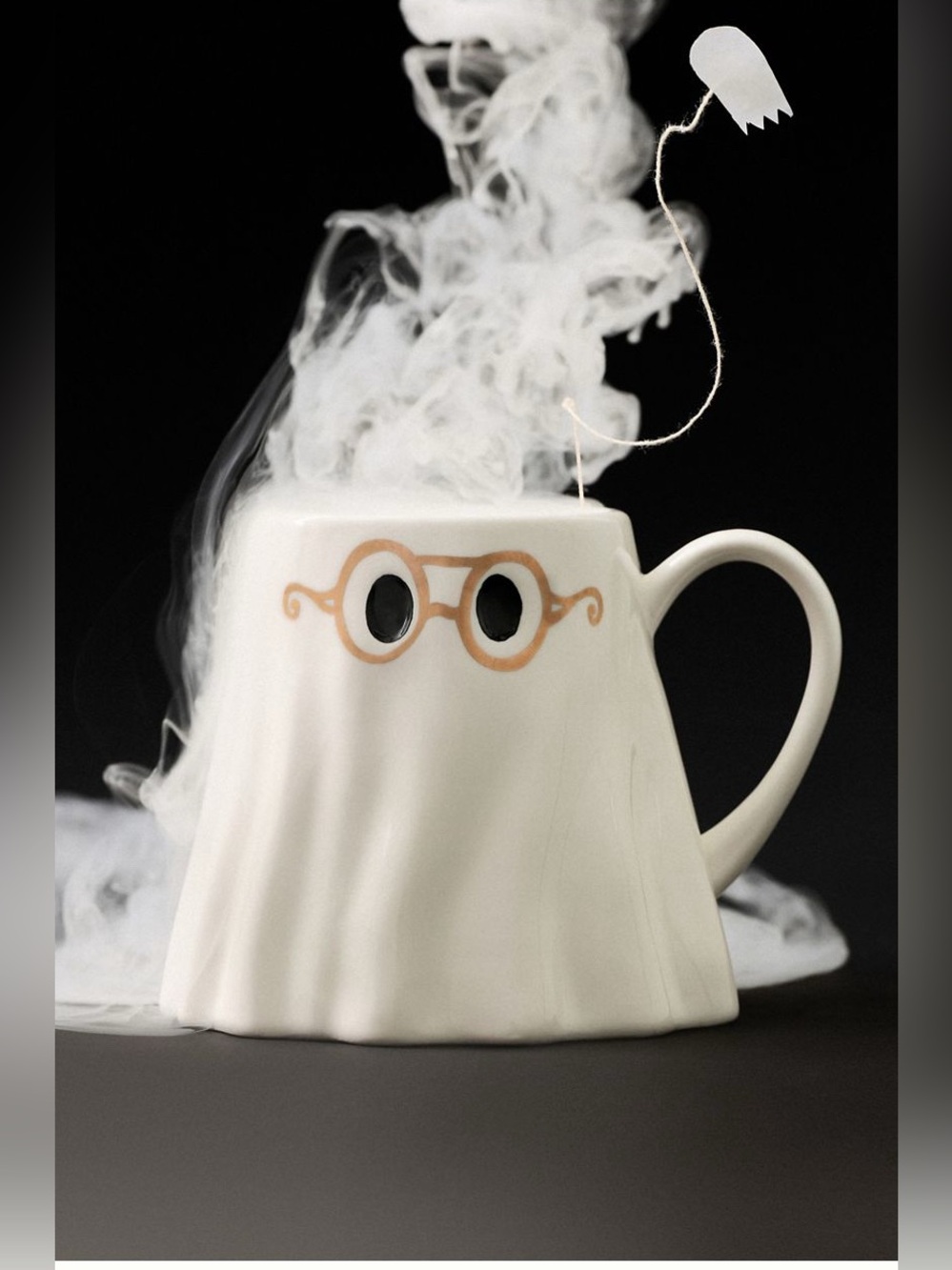 Anthropologie The Mud Fairy Stoneware 24k Gold Accent Ghost Mug, New in Box